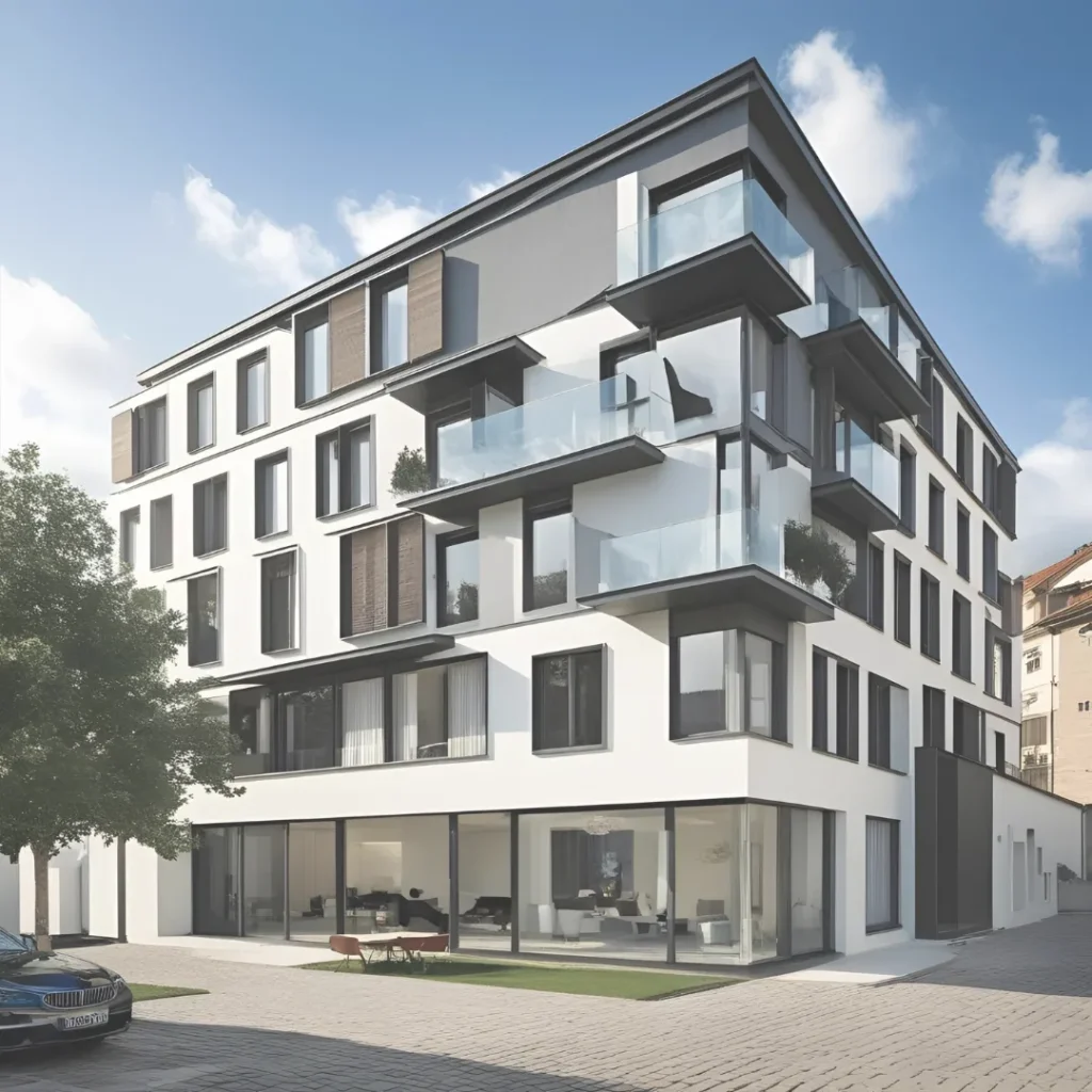 Μοντέρνο πολυώροφο κτίριο στην Ελλάδα με σύγχρονη αρχιτεκτονική σχεδιασμένο από την Idicon, που συνδυάζει λειτουργικότητα και αισθητική.