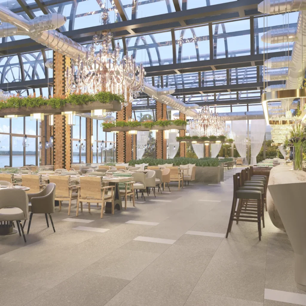 Εφαρμογή βιοφιλικού σχεδιασμού με πλούσια βλάστηση σε επαγγελματικό χώρο για αύξηση παραγωγικότητας και ευεξίας.