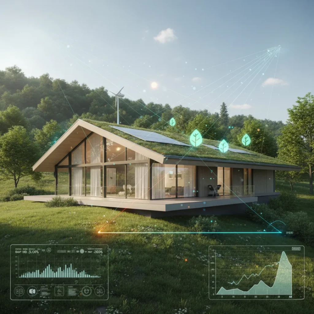 Βελτιστοποίηση ενέργειας και φωτισμού με AI στον αρχιτεκτονικό σχεδιασμό για βιώσιμα σπίτια του μέλλοντος.