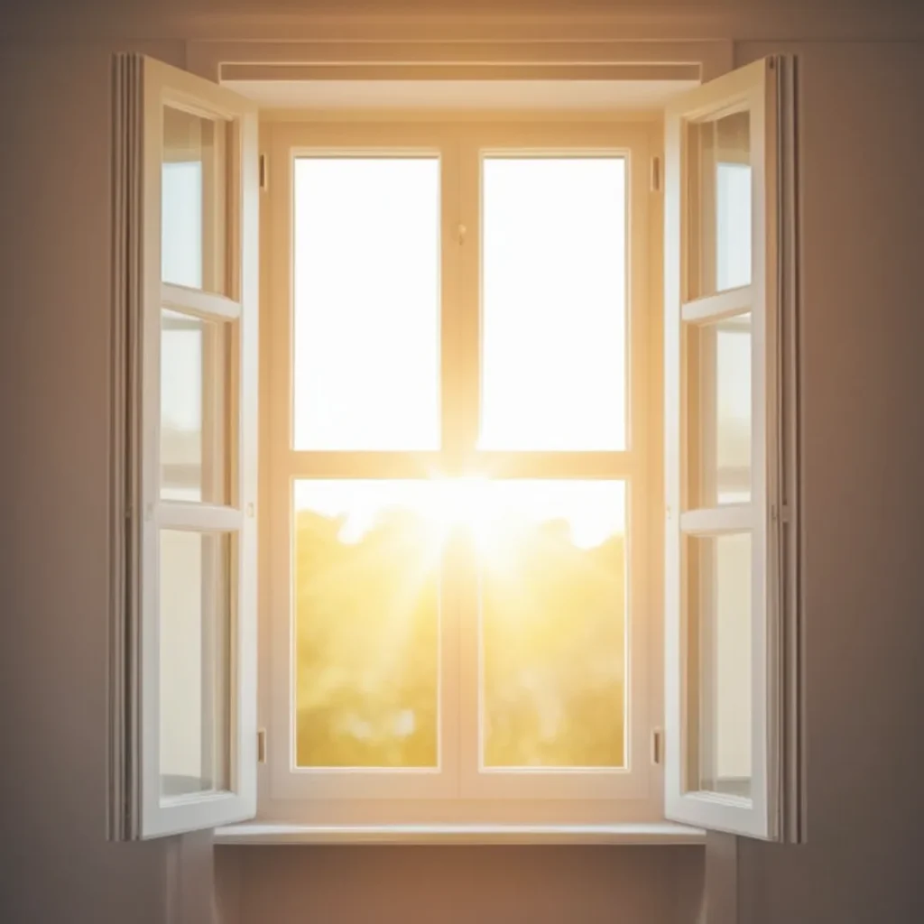 Ανοιχτό παράθυρο που επιτρέπει στο έντονο φυσικό φως να εισέλθει στο χώρο, ενισχύοντας τον κιρκάδιο ρυθμό.