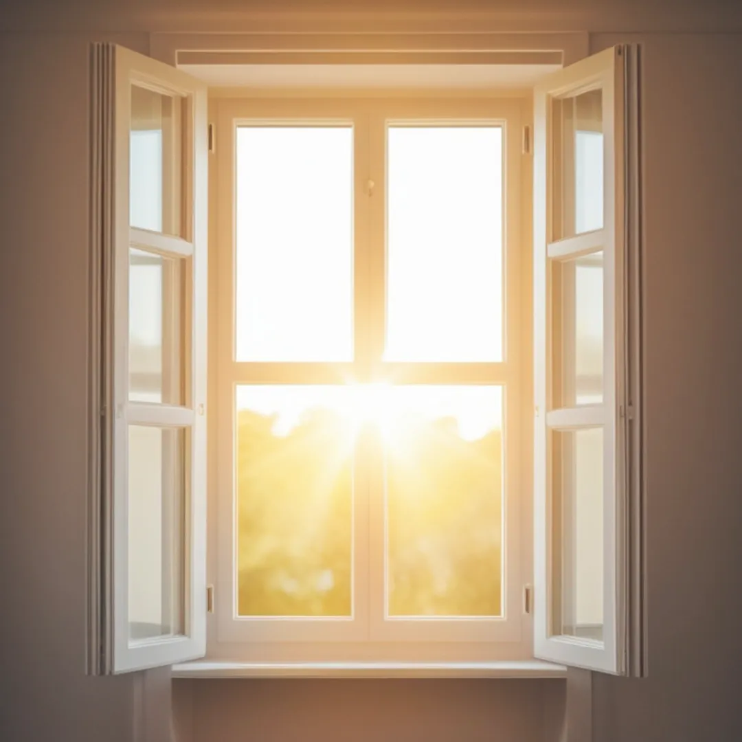 Ανοιχτό παράθυρο που επιτρέπει στο έντονο φυσικό φως να εισέλθει στο χώρο, ενισχύοντας τον κιρκάδιο ρυθμό.