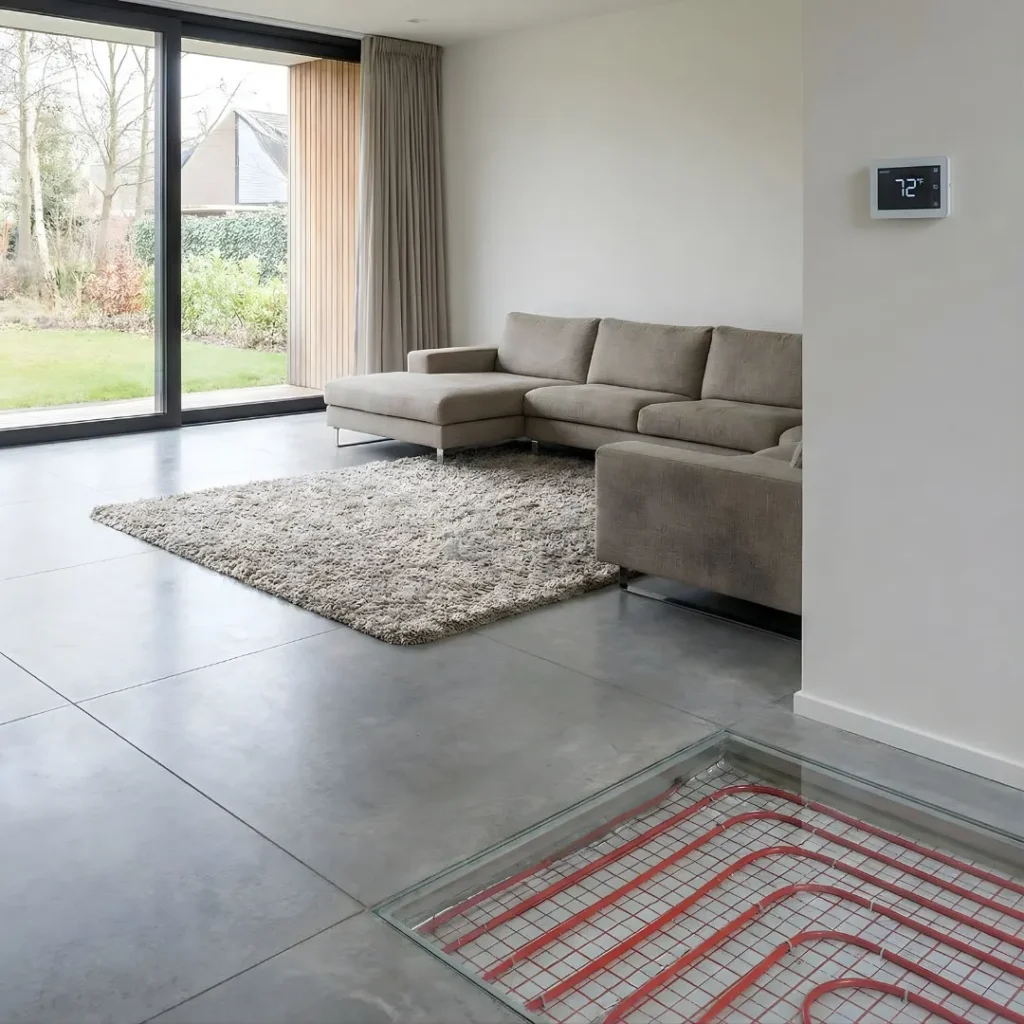 Εγκατάσταση υποδαπέδιας θέρμανσης κατά την ανακαίνιση μπάνιου σε spa, εξασφαλίζοντας απόλυτη θερμική άνεση, χωρίς κρύα πλακάκια τον χειμώνα.